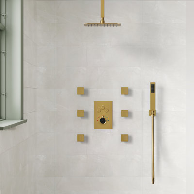 Ceiling Mounted Thermostatic Shower System , High Pressure Rainfall Shower Faucet with Handheld Shower