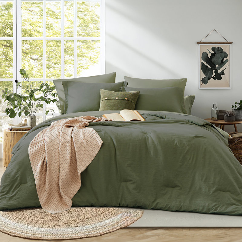 Solid Washed microfiber Comforter Set 5/7PC