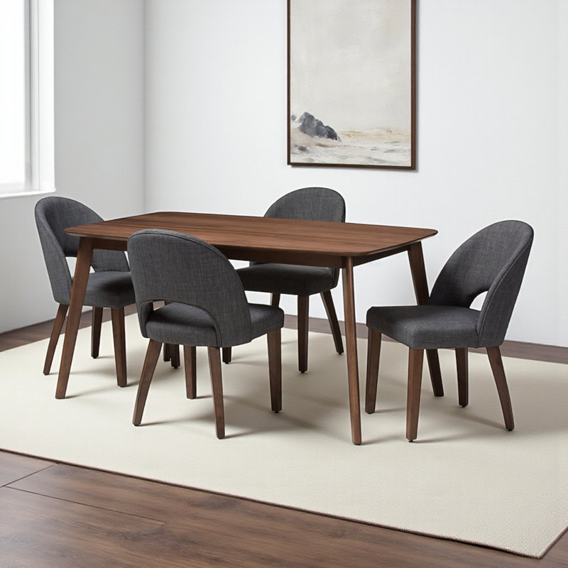 Ensemble de salle à manger en bois massif de style Mid-Century 5 pièces Kingery, H 32,68 po x l 19,88 po x P 23,62 po