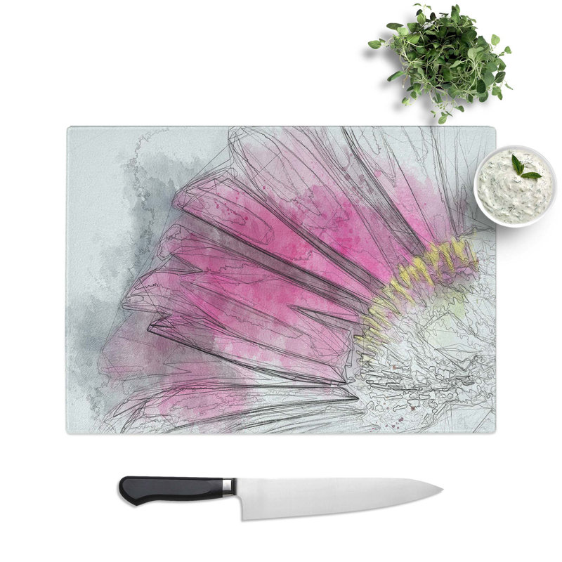 Tempered Glass Gerbera Flower Chopping Board, 28.5 cm W x 20 cm L