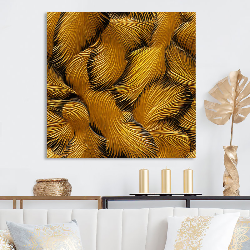 Golden Feathers Serenity I - Feathersmetal, art mural, H 36 po x l 36 po