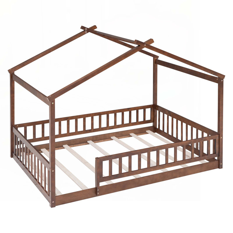 Structure de lit en bois avec clôture, Noyer, Double