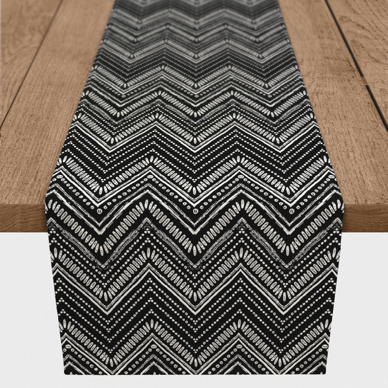 Clarra Rectangle Chevron Polyester Table Runner, 90" x 16", Black
