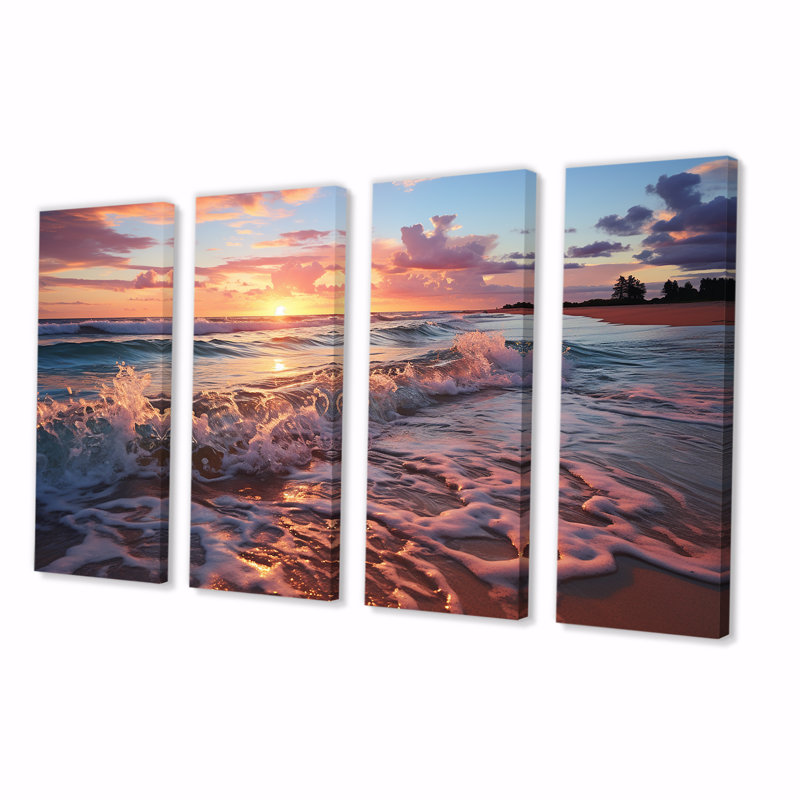 Décoration murale 4 pièces Beachside Sunset Horizon V - Rose, H 28 po x l 48 po