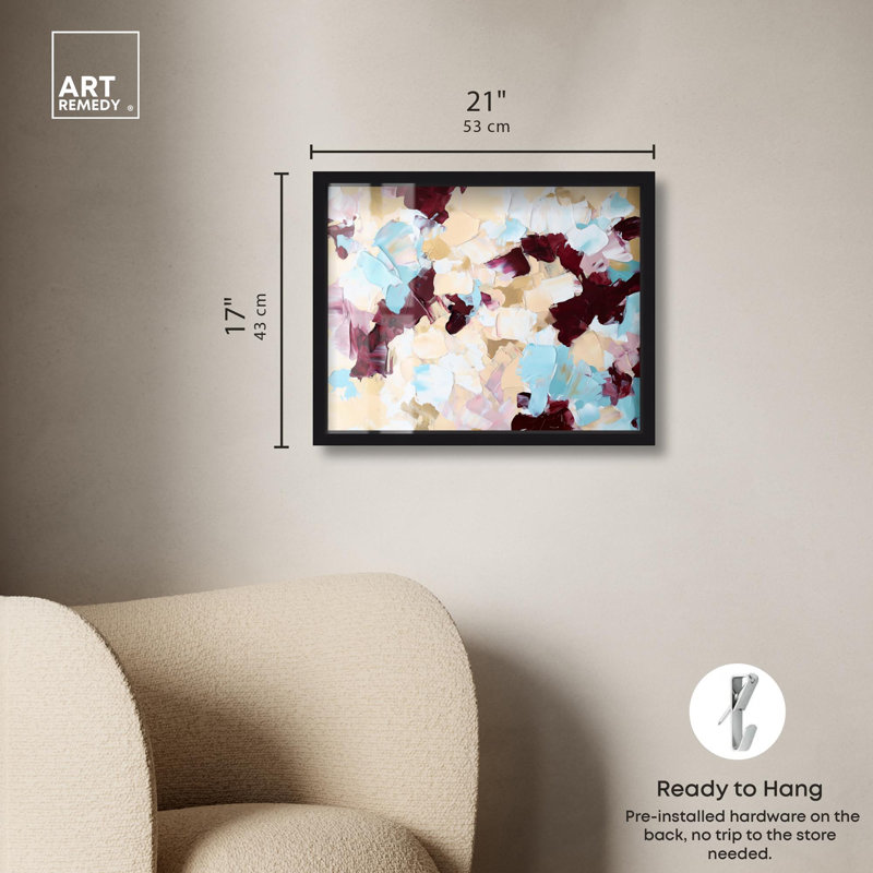 «Crimson and Blue Shadowbox Print Abstract Decor» par Art Remedy, Noir, H 17 po x l 21 po