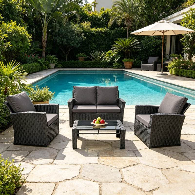 4  Person Patio Conversation Set With Cushions, Gray