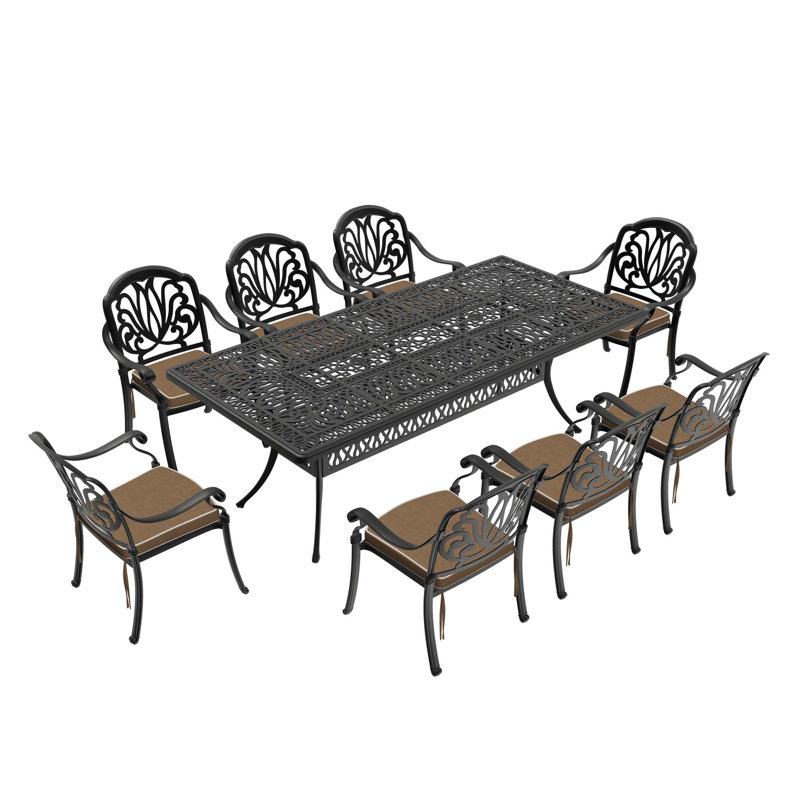 Ensemble de meubles de patio en aluminium coulé 9 pièces Modern Minimalist