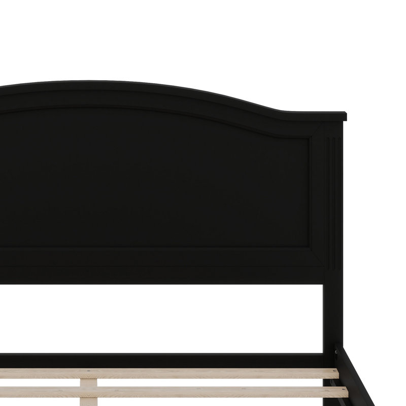 Lit plateforme contemporain avec tête de lit et pieds en lattes de bois, Queen, Black