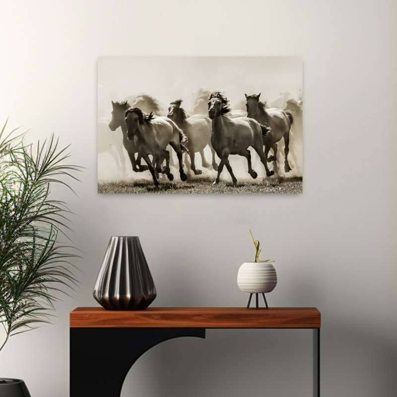 Art contemporain au galop, chevaux sauvages, 16" H x 24" W