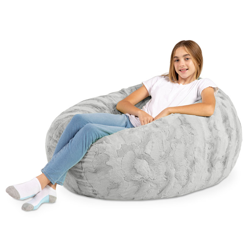 Cocoon 4 Foot Kids Bean Bag Chair - Faux Fur - Fun Colors, Silver