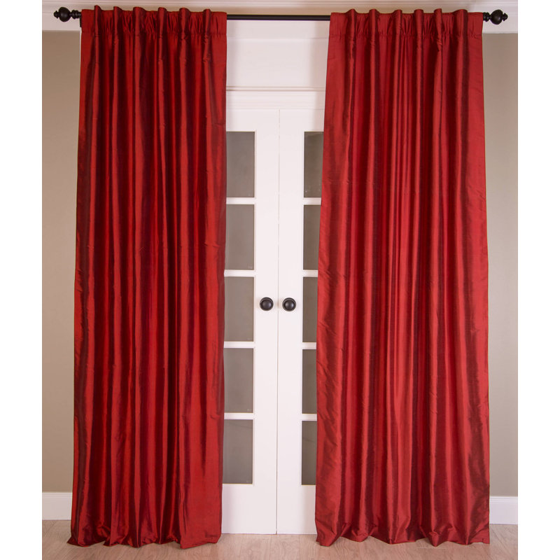 Solid Silk Room Darkening Curtain Single Panel, 51" W x 96" L, Persimmon