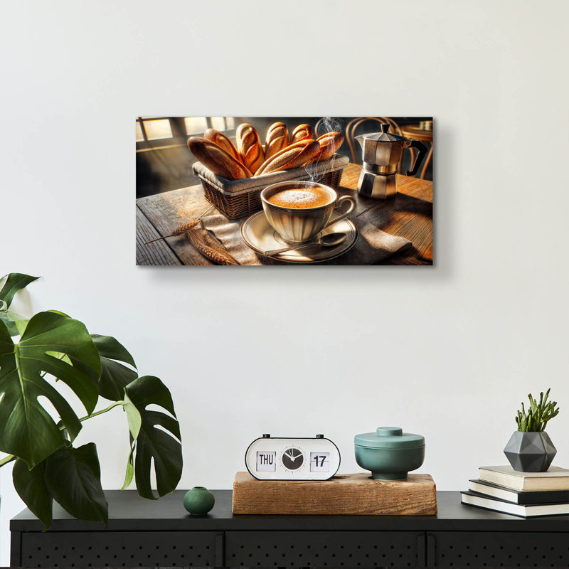 «Morning Coffee & Baguettes» par Rey Klimt, art mural en verre acrylique, H 12 po x l 24 po