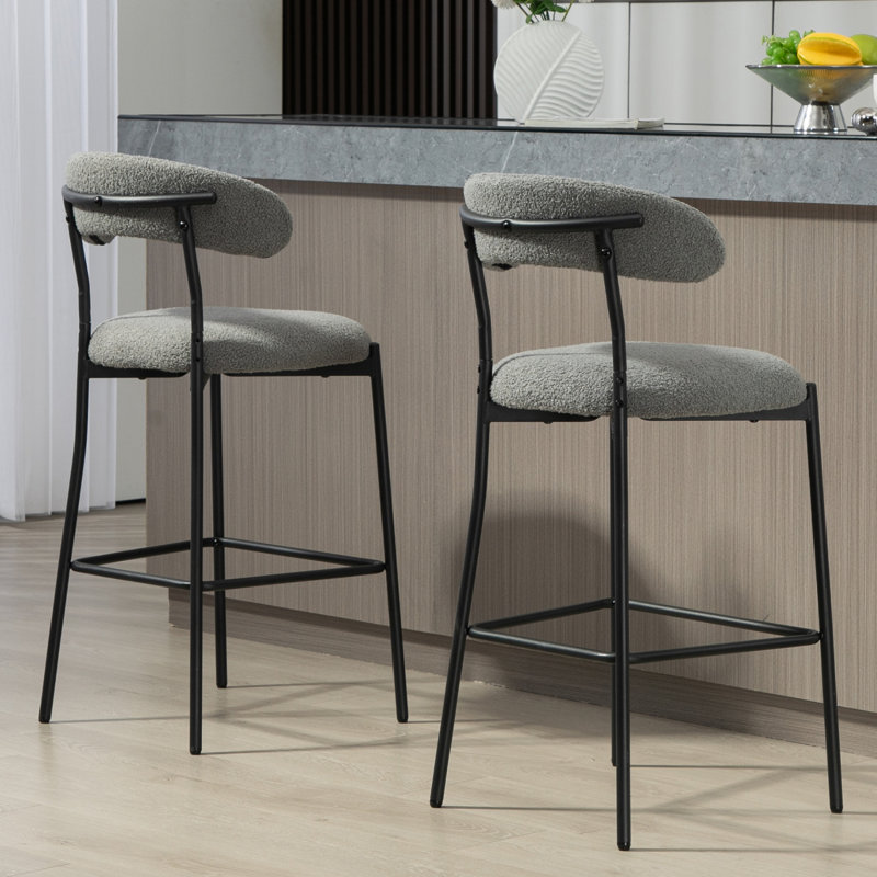 Tabourets de bar à hauteur de comptoir confortables et élégants avec housse en tissu Teddy et base thermolaquée