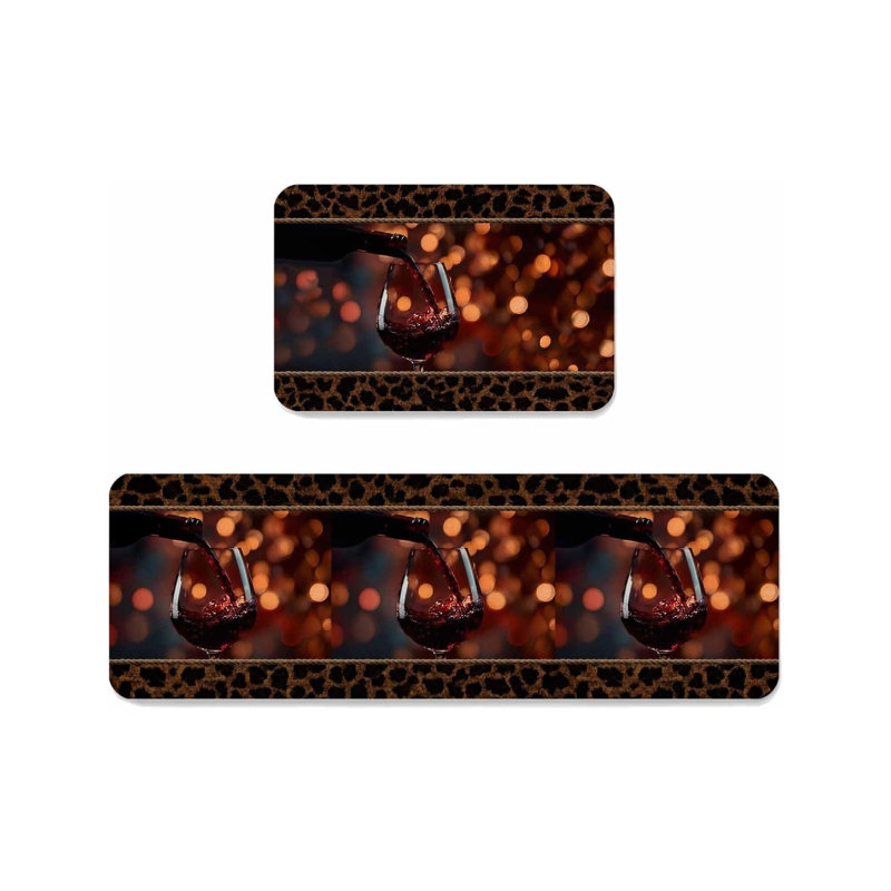 Tapis de cuisine à imprimé léopard pour cuisine et bar, ensemble de 2 décorations rouges et brunes