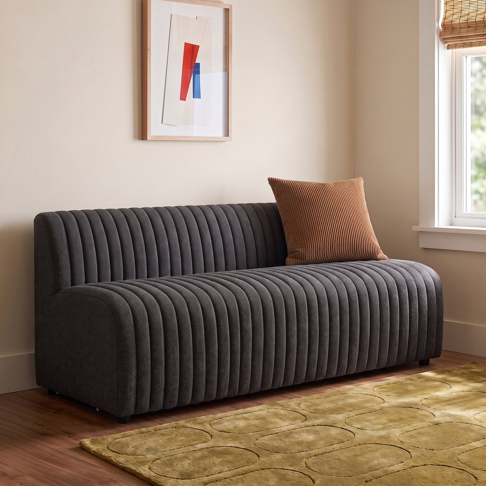 Brandt Bench, 31.5" H x 82" W x 28" D, Fiqa Charcoal Boucle