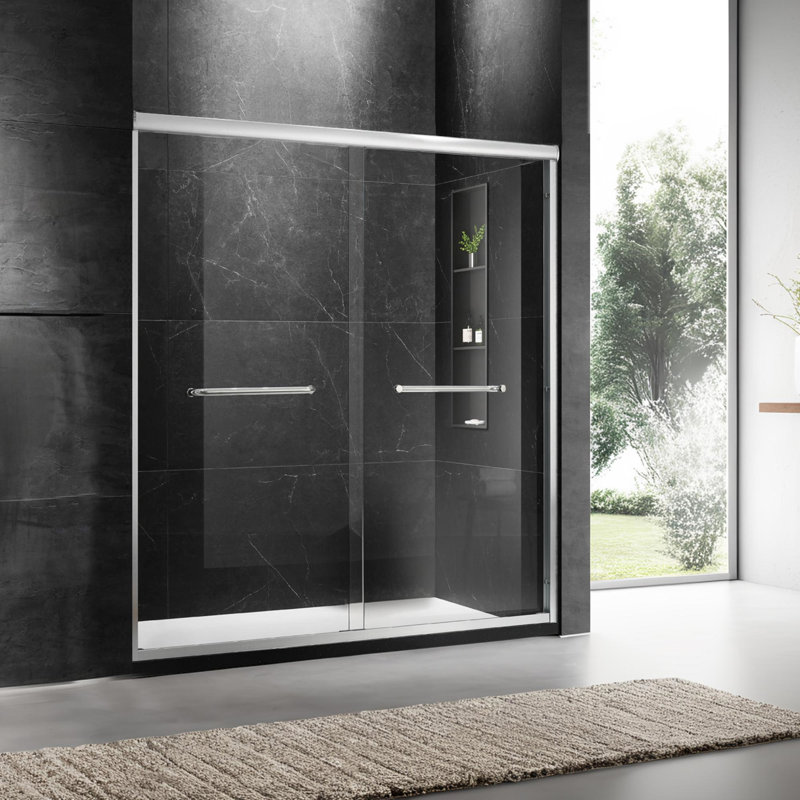 60'' W X 74'' H Door Sliding Frameless Shower Door With 6Mm Tempered Glass LYM-02 Brushed Nickel, Brushed Nickel