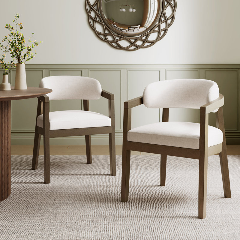 Drake Rubberwood Upholstered Dining Chairs, Beige Cushion/Walnut Frame