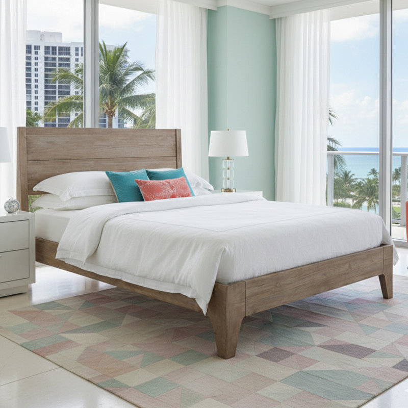Modern Solid Pine Platform Full Bed Frame, Full , Black Wash