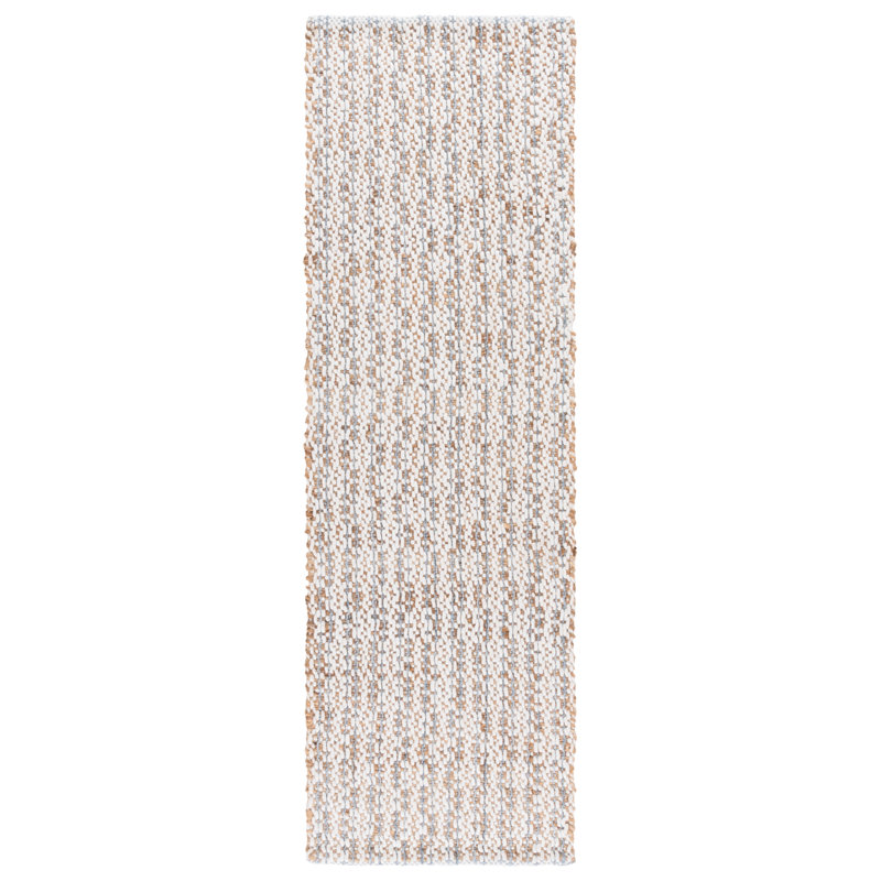 Natural Fiber 225 Hand Loomed Jute/Wool/Pet No Pattern Rug in Natural/Light Blue, Runner 2'3" x 8'