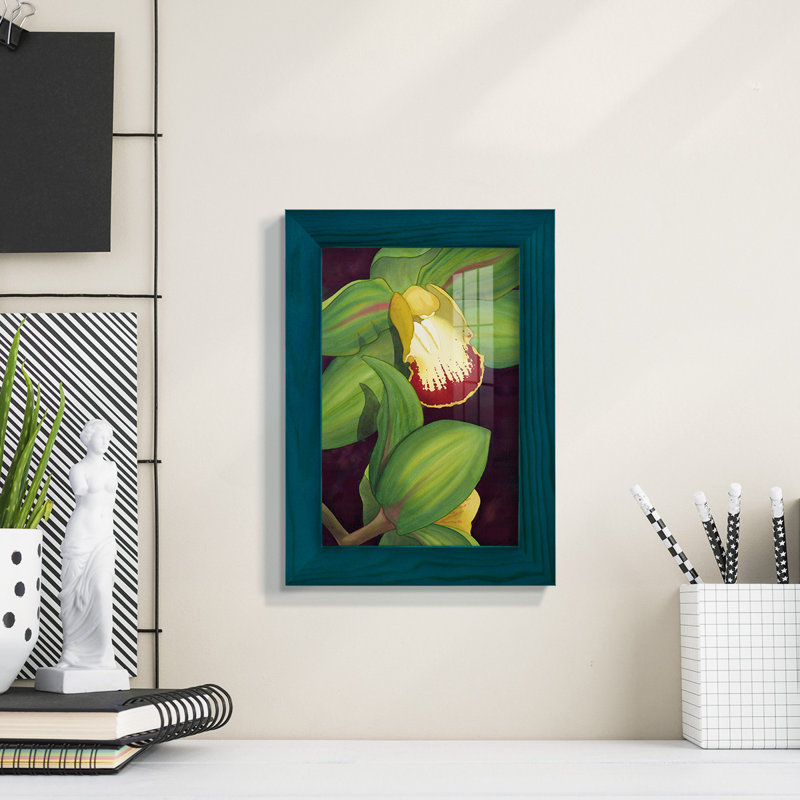" Lime Orchid II ", 8" H x 6" W x 1" D, Blue Framed