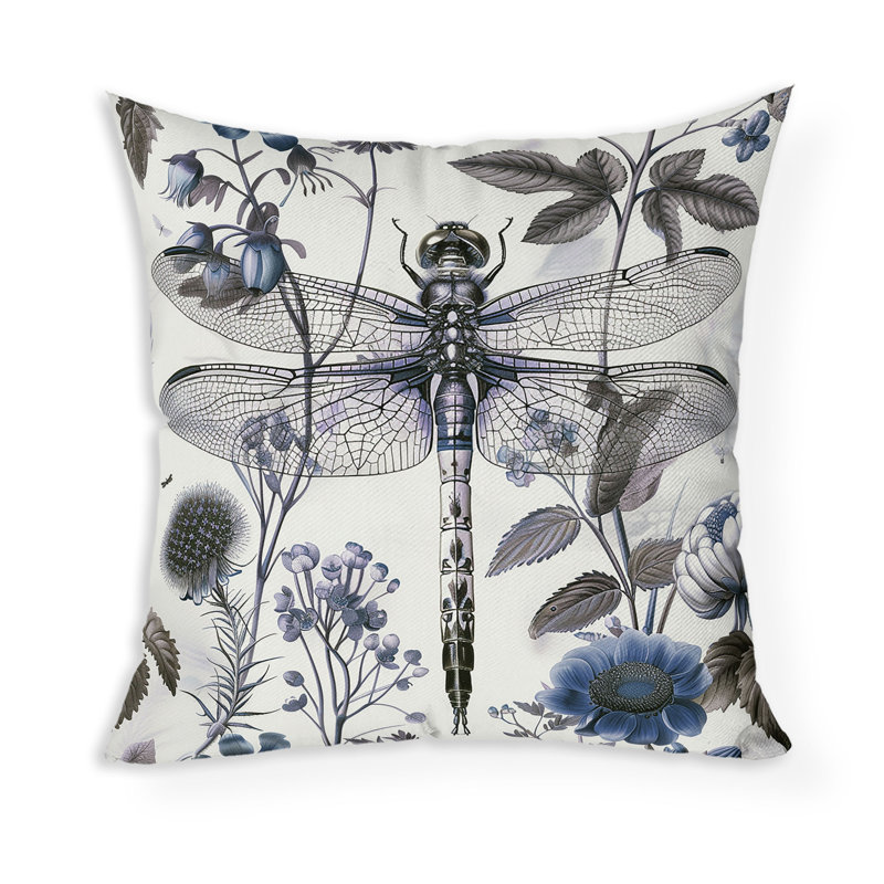 Dragonfly Fairytale Indoor/Outdoor Square Throw Pillow, Green/Silver, 18"H x 18"W