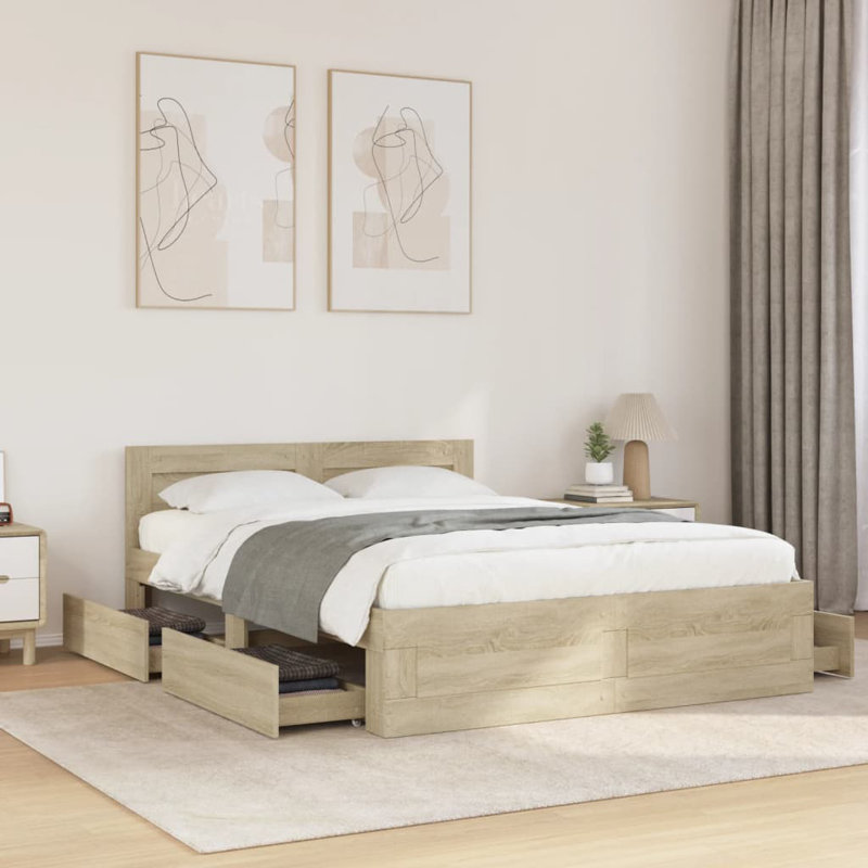 Storage Bed, European Double (140 x 200 cm), Sonoma Oak