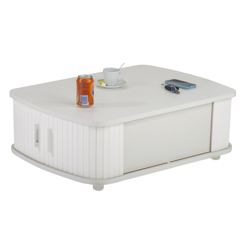 Block Coffee Table with Storage, White, White