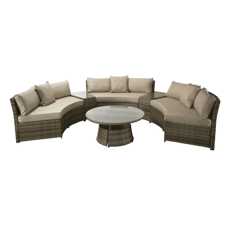 Janet 6 Seater Rattan Sofa Set, Mixed Brown/Beige