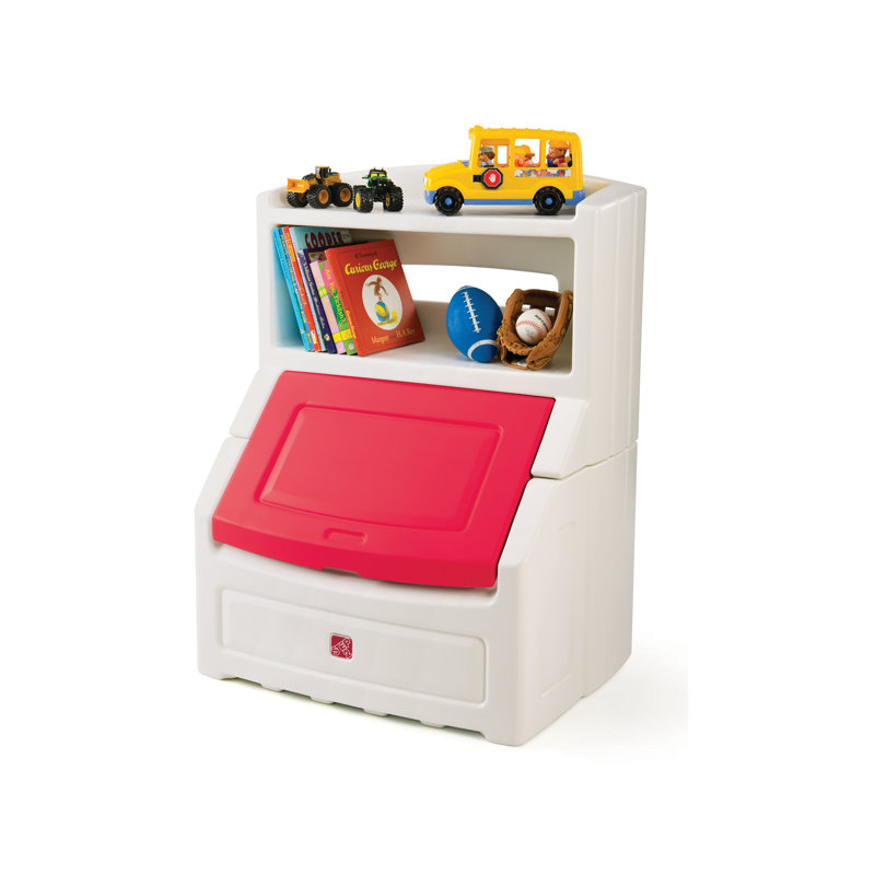 Step2 Lift and Hide Bookcase Toy Box, White/Red
