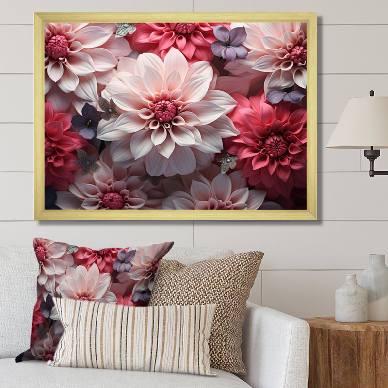Variété de pétales de fleurs sur toile, Cadre doré à une seule photo, H 16 po x l 32 po x P 1 po