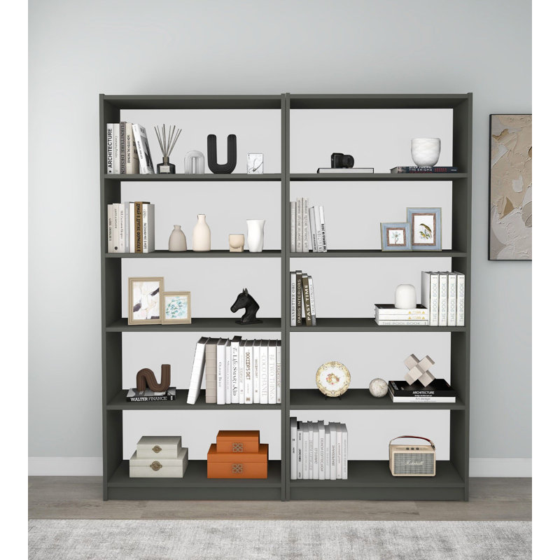 Modern Wall-Mounted Bookshelf, Dark Grey, 63.0 x 70.9 x 11.0 inches | 100% Melamine Coated Particle Board, Thickness: 0.7 inches | Space-Saving Design, Sturdy and Stylish for Home & Office Use