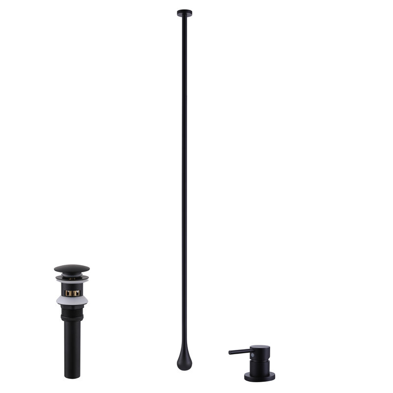 63" H Ceiling Mounted Single Handle Bathroom Sink Faucet with Optional Drain Assembly, With Drain, Black