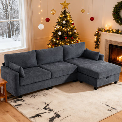 Cottle 109'' Modular Sectional Sofa, L Shaped Couch With Storage Ottoman, Comfy Cloud Sofa With Deep Seat, 4 Seat Convertible Sectional Couches For Living Room