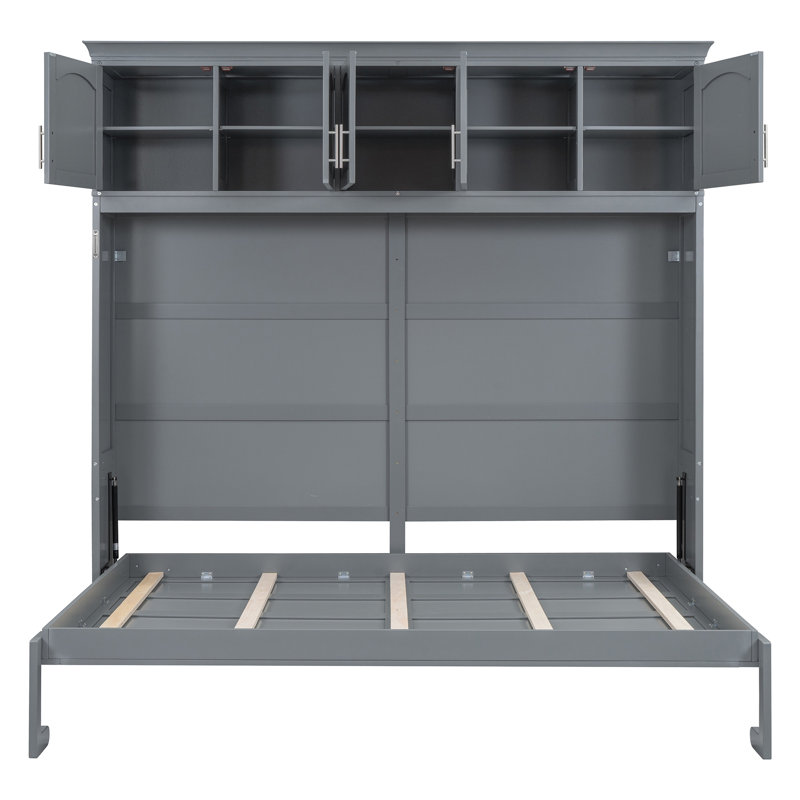 Lit escamotable double pleine grandeur avec armoires supérieures, Complète, gris
