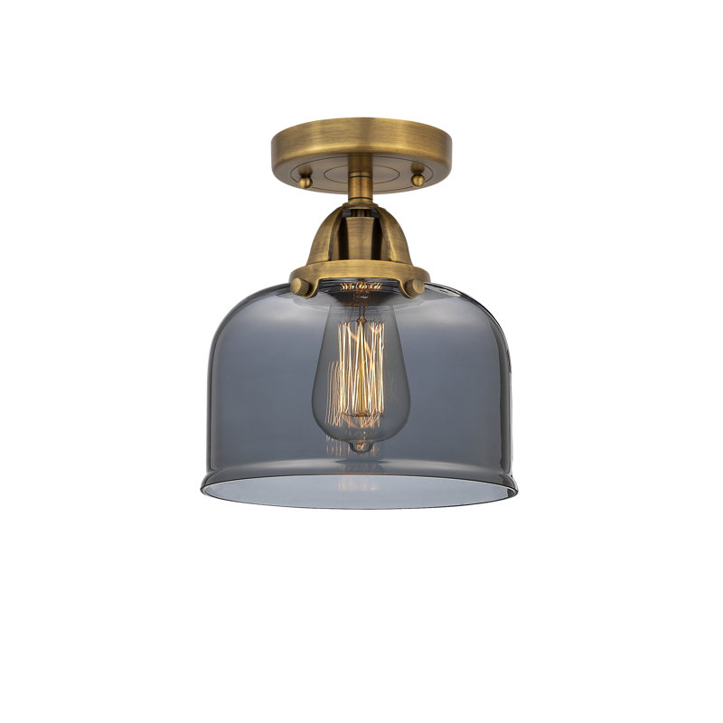 Plafonnier semi-encastré en verre, Plaqué couleur fumée, H 9,25 po x l 8 po x P 8 po, Laiton brossé