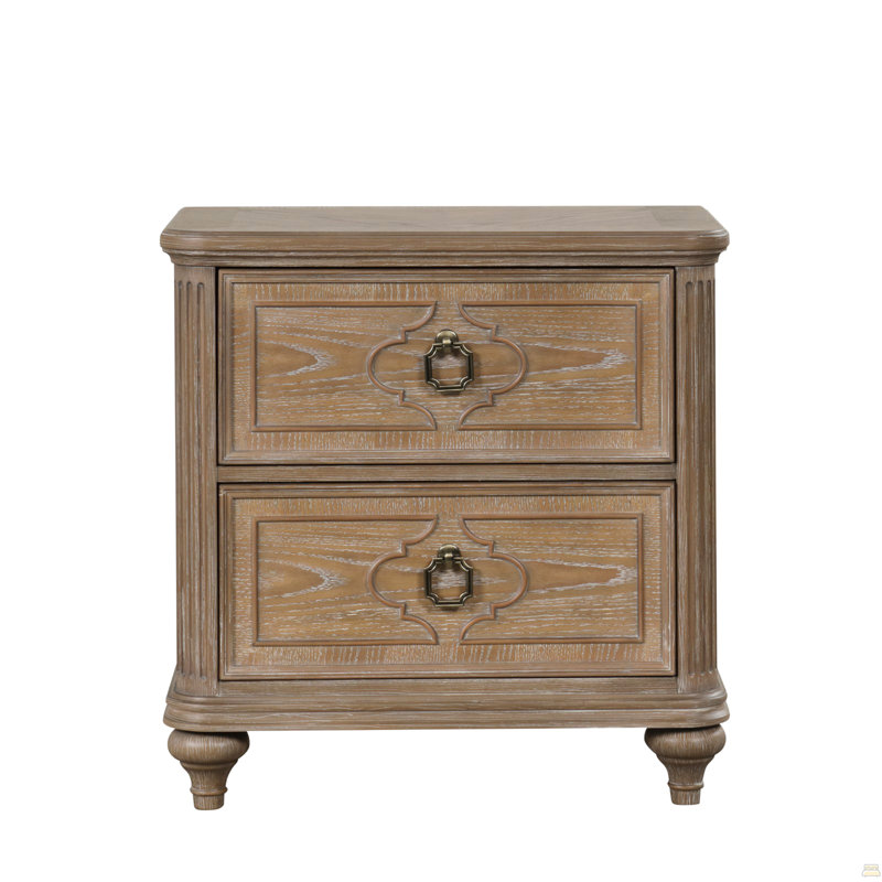 1Pc Nightstand Veneer Solid Wood Bedside Table W USB-A And USB-C