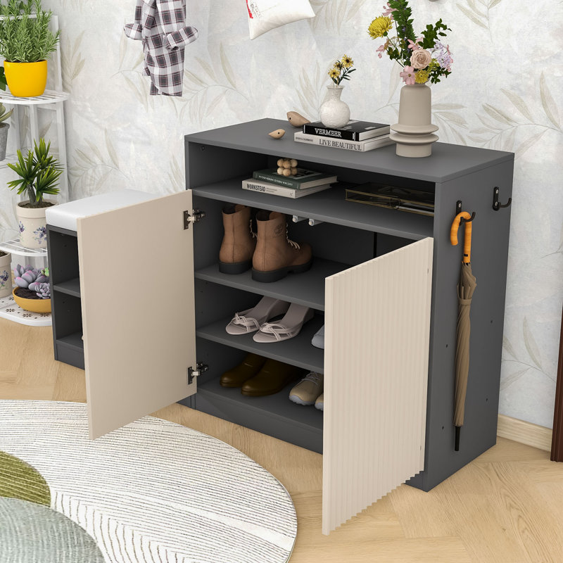 Compact Modular Shoe Bench – Comfortable Seating, Flexible Storage, Beige Gray