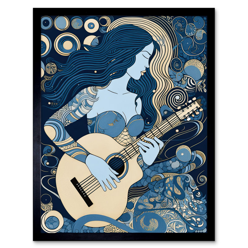 Aamira Woman with Sleeve Tattoo Playing Guitar Music 1 Piece Single Picture Frame Wall Art