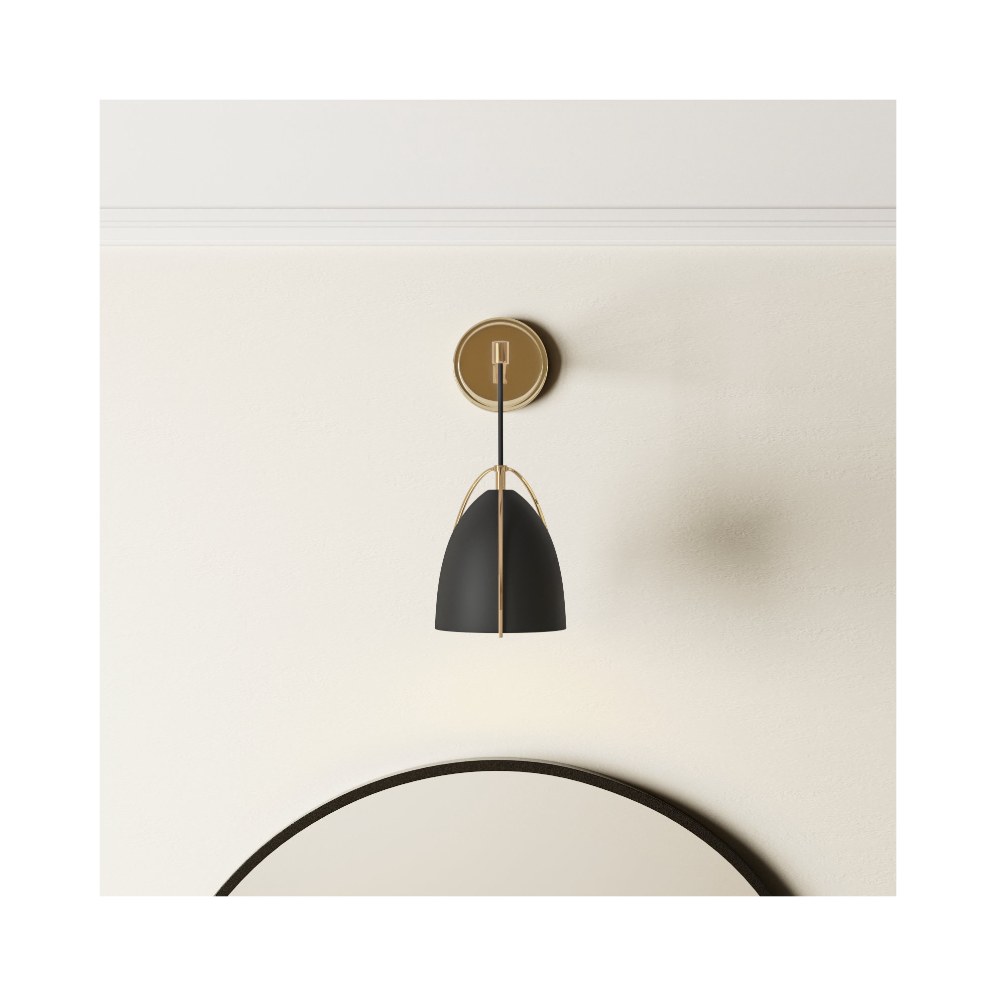 Nikki Single Dimmable Bath Sconce, Satin Brass, Steel Midnight Black , No