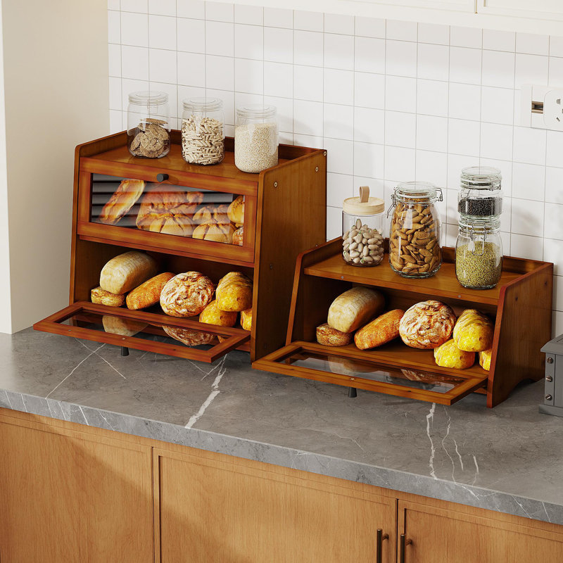 Boîte à pain en bambou pour le pain fait maison, contenant de rangement pour le pain de ferme en bois, petit organisateur de boîte à pain pour garde-manger, brun