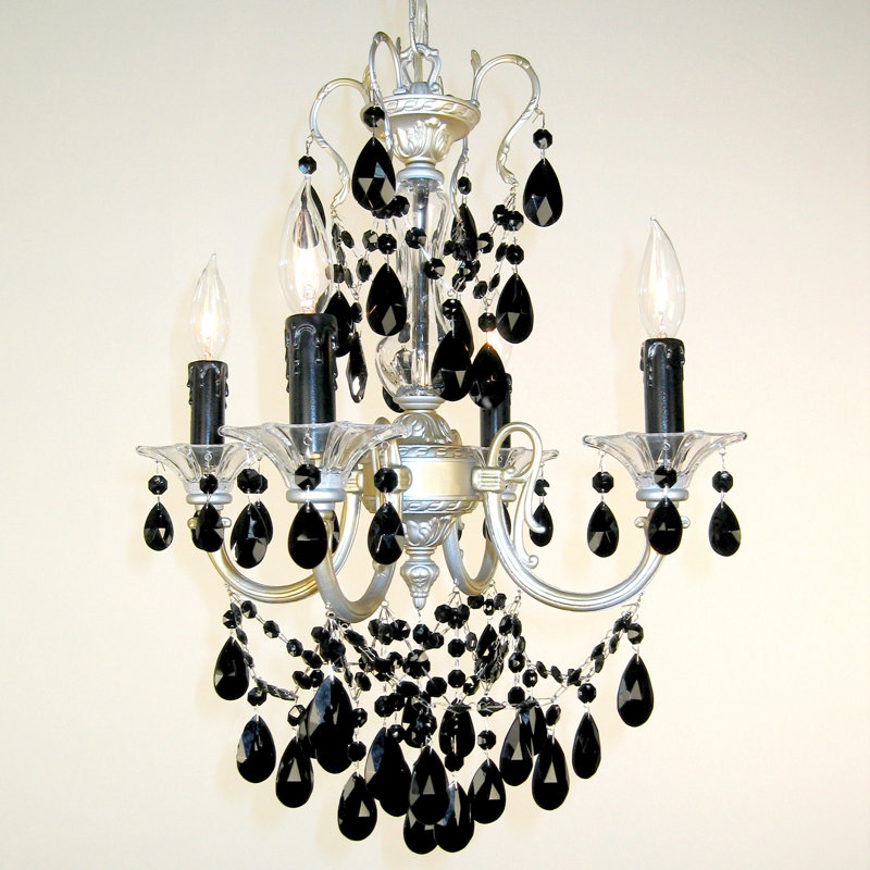 Style bougie classique/traditionnel 4 lumières lustre Fabry, Noir crystalique, Perle champagne