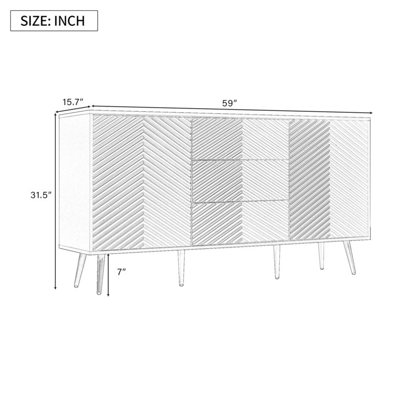 Stylish Sideboard With Geometric Lines And Functional Storage Compartments