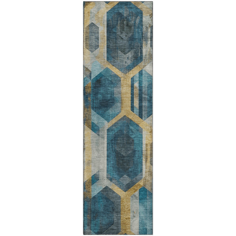 Premium Machine Washable Varroville AMF1722 Geometric Rug, Runner 2'3" x 7'6"