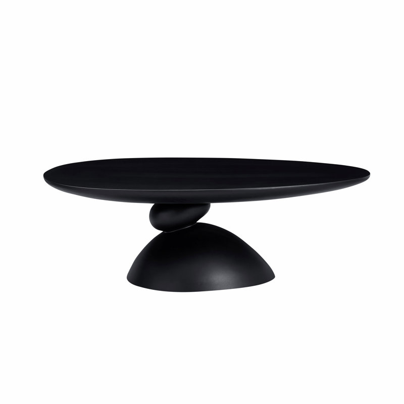 Table basse ovale en fibre de verre 47,27 "avec base sculpturale, Noir