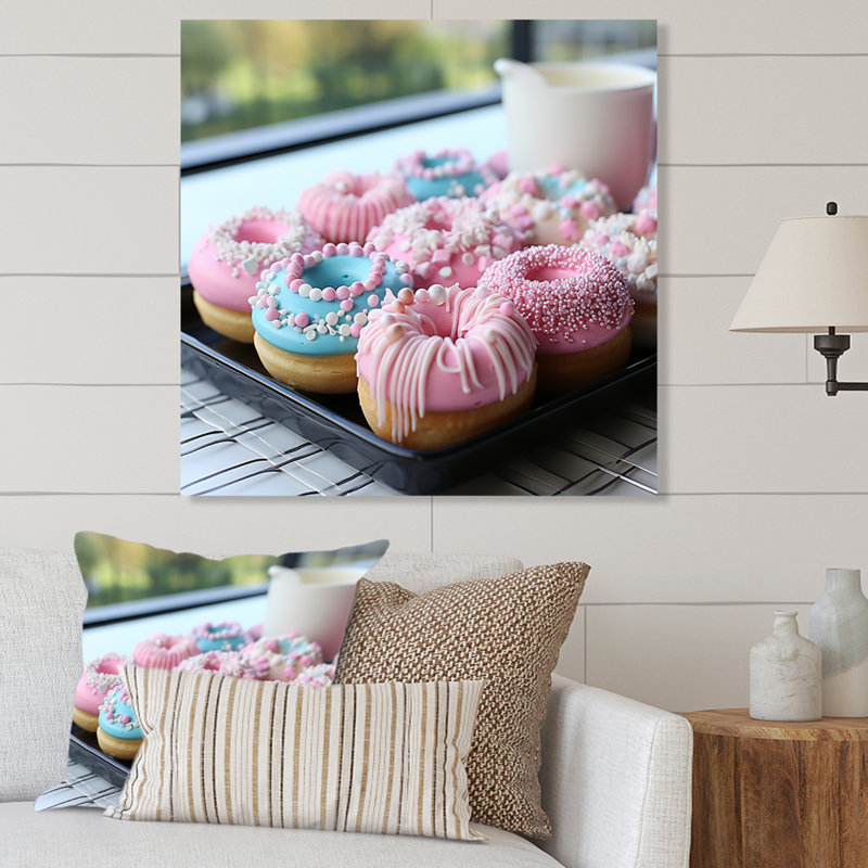 Rose et bleu, délicieux Donute Sprinkles - art mural en métal de pâtisserie, H 16 po x l 16 po x P 1 po