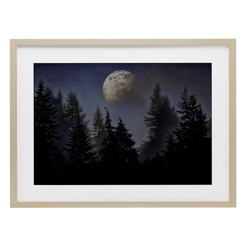 «Love And The Moon», reproduction sous verre encadrée, design par Sophie 6, Cadre de récolte en pin, H 14 po x l 20 po