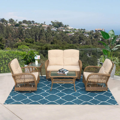 5 Piece Rattan Sofa Seating Group with Cushions by Red Barrel Studio