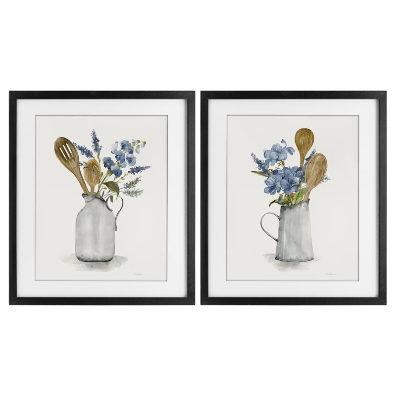 Kitchen Pitcher Bouquets, ensemble de 2 impressions encadrées sous verre, design par Carol Robinson, H 16 po x l 13 po