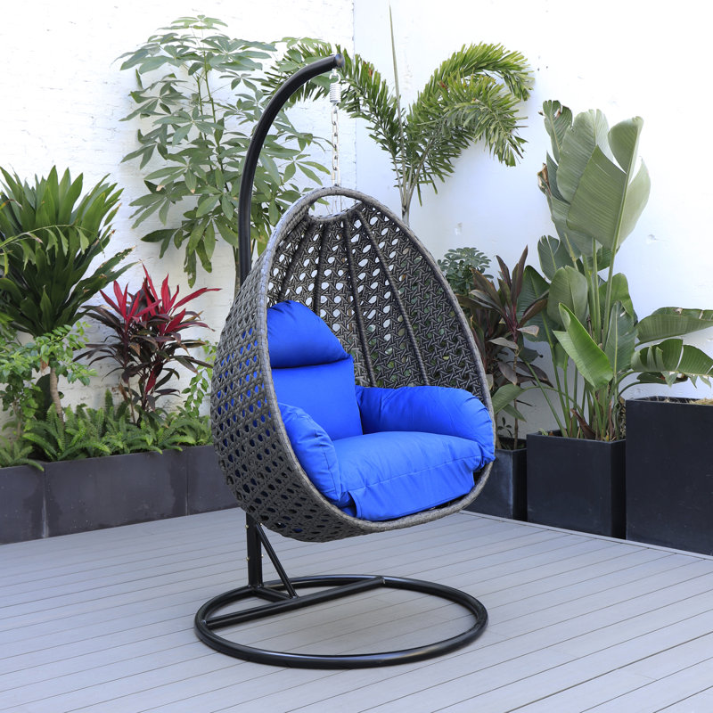 Balancelle d'extérieur pour 1 personne avec support Brookstonval, support pour œuf suspendu en osier tissé à la main, structure en fer résistant aux rayons UV, méridienne de patio rembourrée pour porche, jardin, balcon et cour arrière