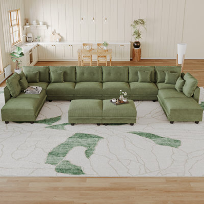 12 Seat Corduroy Convertible Modular Sectional Sofa With Storage, 8 Back Cushion 8 Throw Pillow